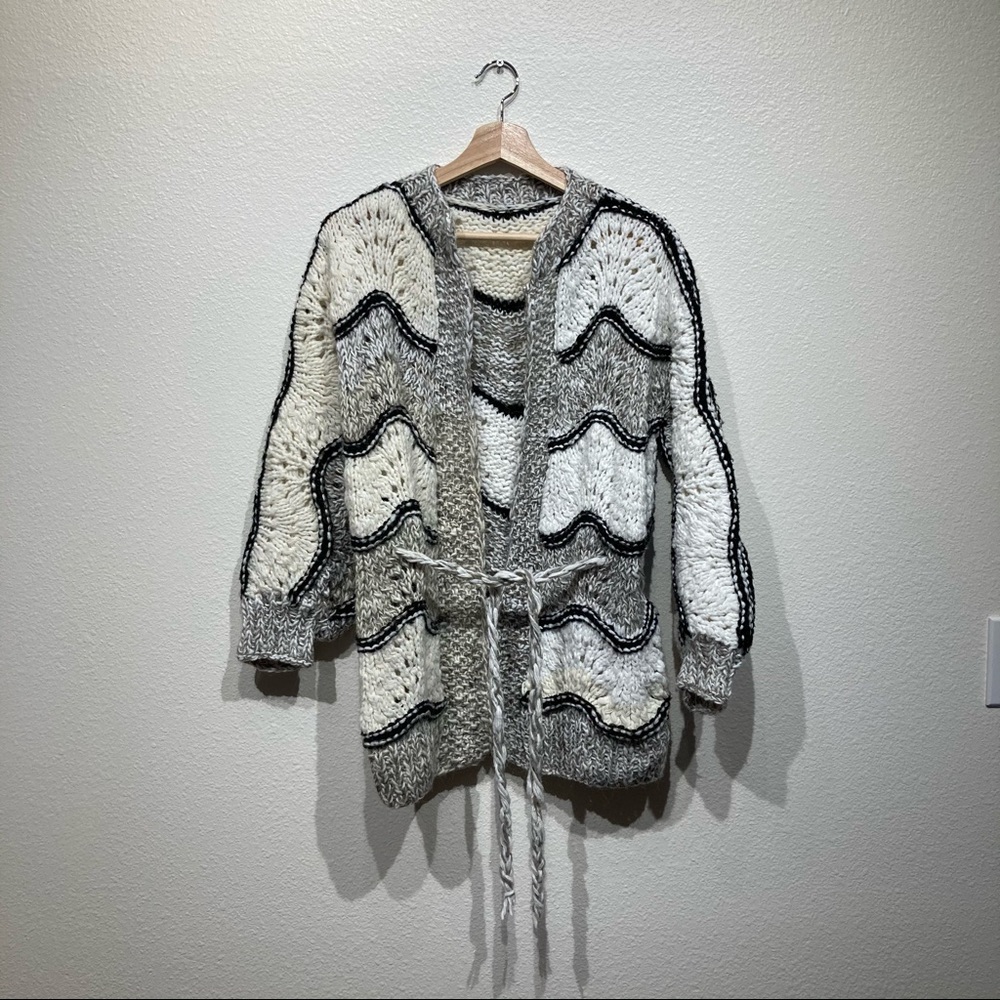 Hand knit Cottage style cardigan sweater with waist tie